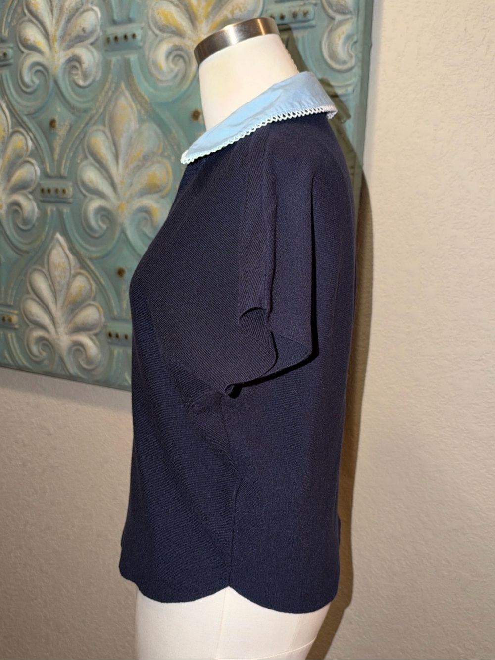 La Vila Milano Womens M Navy Knit Polo Top Blue Contrast Collar Preppy - Picture 4 of 10
